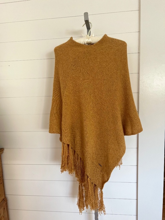 Kuna Accessories - Kuna 100% Baby Alpaca Poncho Camel Asymmetrical Fringe Wrap Cape